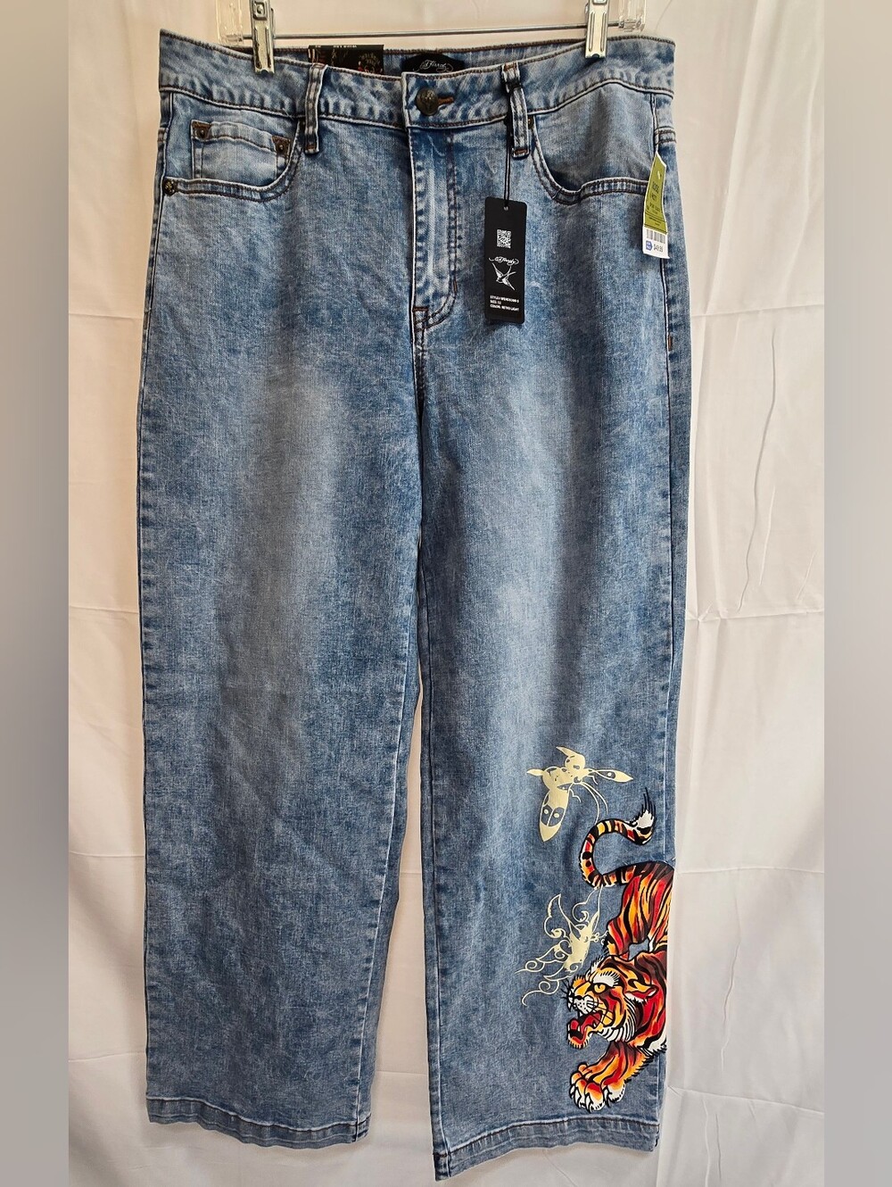 Ed Hardy Tiger Graphic Jeans Size 32 NWT Y2K Tattoo Wide Leg Denim